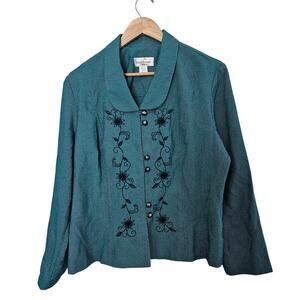 Vintage Miss Dorby Blouse Womens Sz 16P Blue Floral Glam 90s Preppy Academia